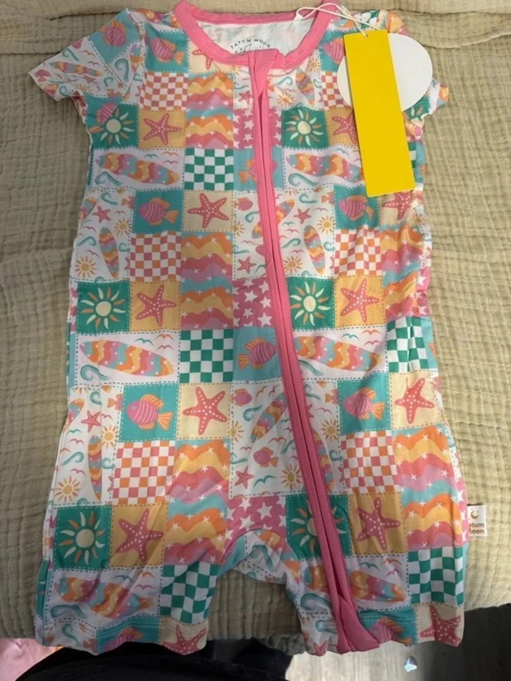 Children's Pink Seashell Patch One-Piece bamboo shortie